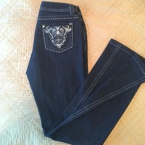 Suko Embroidered Dark Straight Leg Jeans